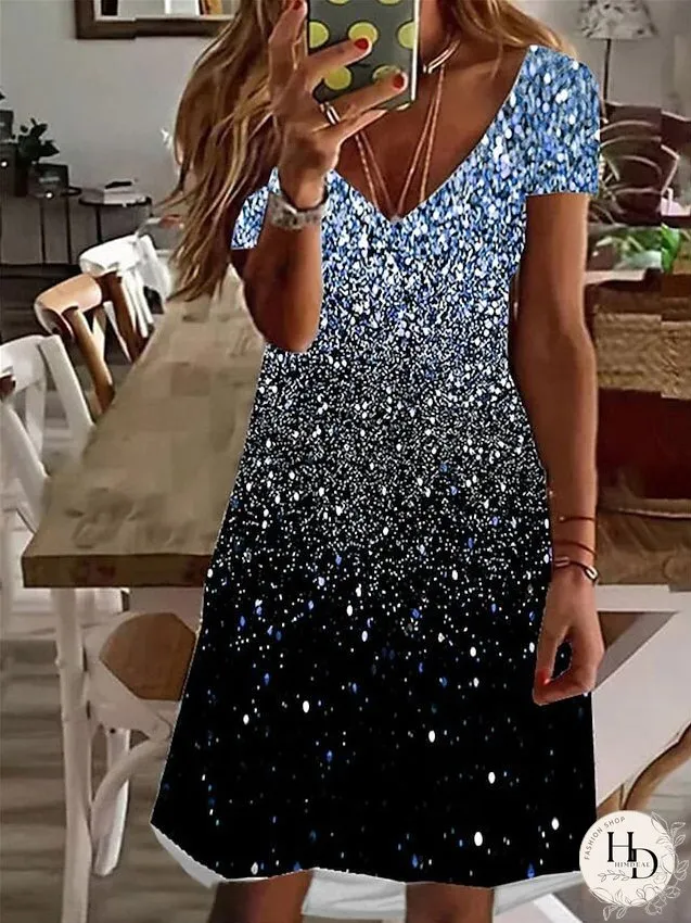 Casual Dress T Shirt Dress Tee Dress Print Dress Mini Dress Pink Blue Purple Short Sleeve Color Gradient Print Summer Spring V Neck Fashion Summer Dress Loose Fit S M L XL XXL 3XL for Women