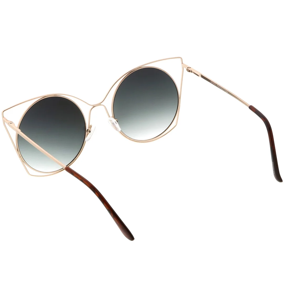 Oversize Open Metal Cat Eye glasses With Ultra Flat Lens Slim Arms 51mm