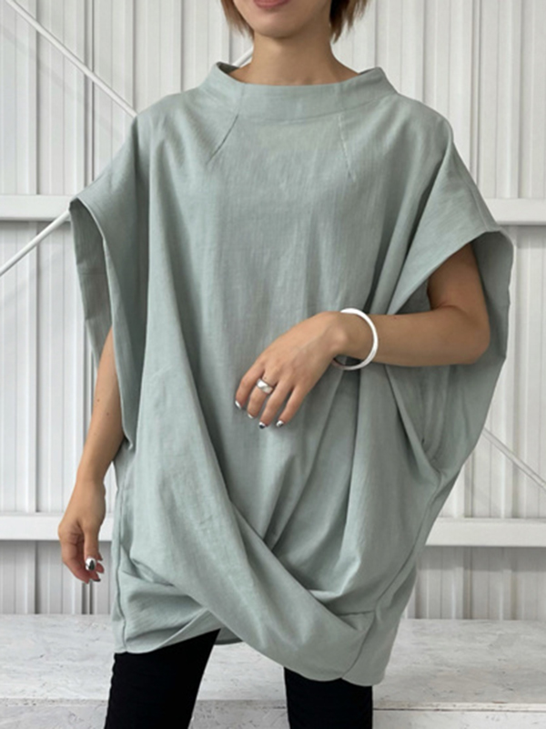 Loose Bat Wing Cross Hemline Blouses