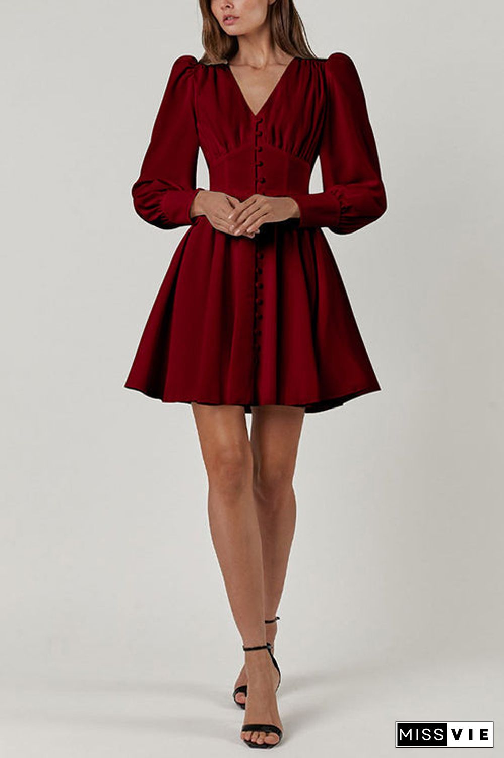 Cuff Buff Long Sleeve Button Dress