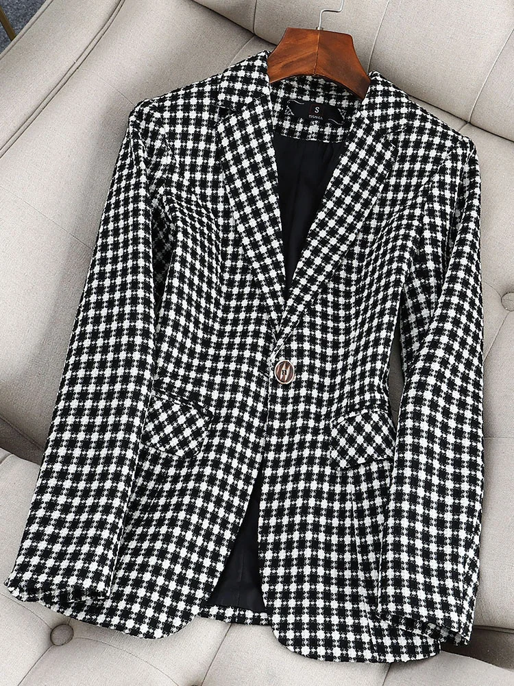 Long Sleeve Houndstooth Elegant Outerwear | EGEMISS