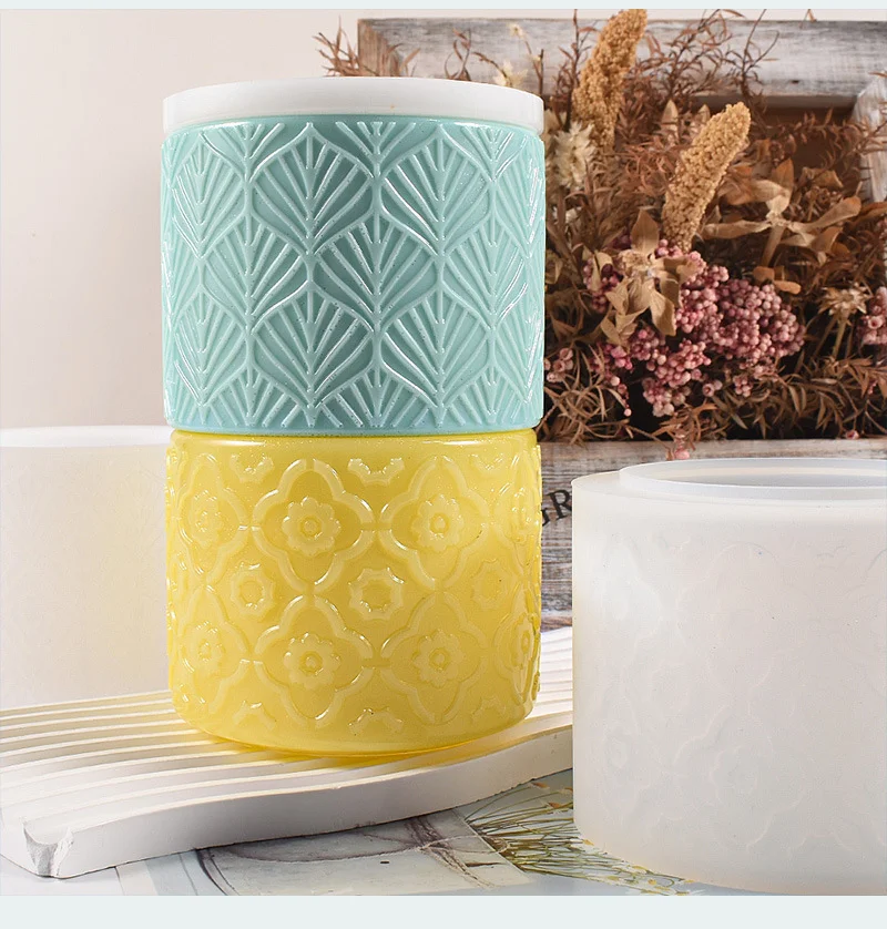 Plaster Relief Floral Textured Flower Pot Plant Silicone Molds