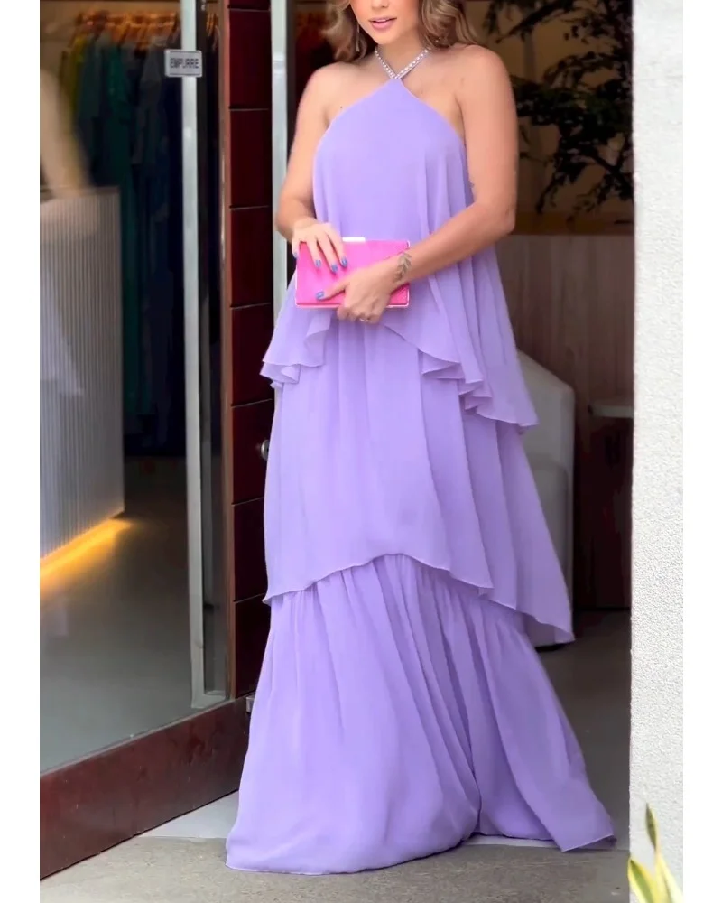 Purple fairy neck chiffon dress