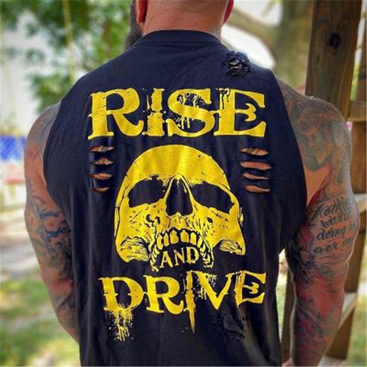 Skull print worn out vest