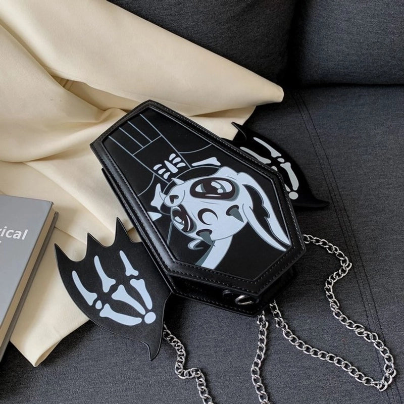 Halloween Women’s Small Pu Leather Cartoon Bat Punk Zipper Square Bag