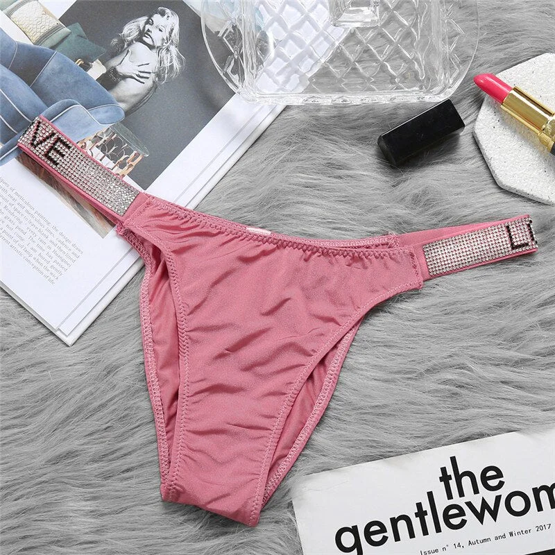 G-String Panties Sexy Underwear Women Thong Female Underpants Lingerie Solid Color Crystal Waist Pantys Girls Intimates Lingerie