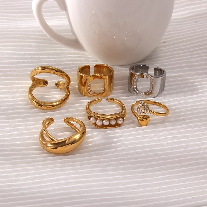 Minimalist Classic Style Solid Color 304 Stainless Steel Plating Rings