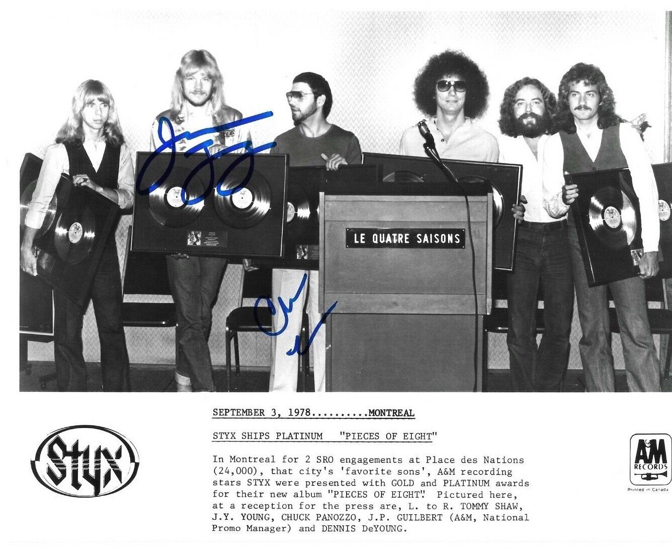 * CHUCK PANOZZO & JAMES YOUNG * signed 8x10 Photo Poster painting * STYX * COA * 1