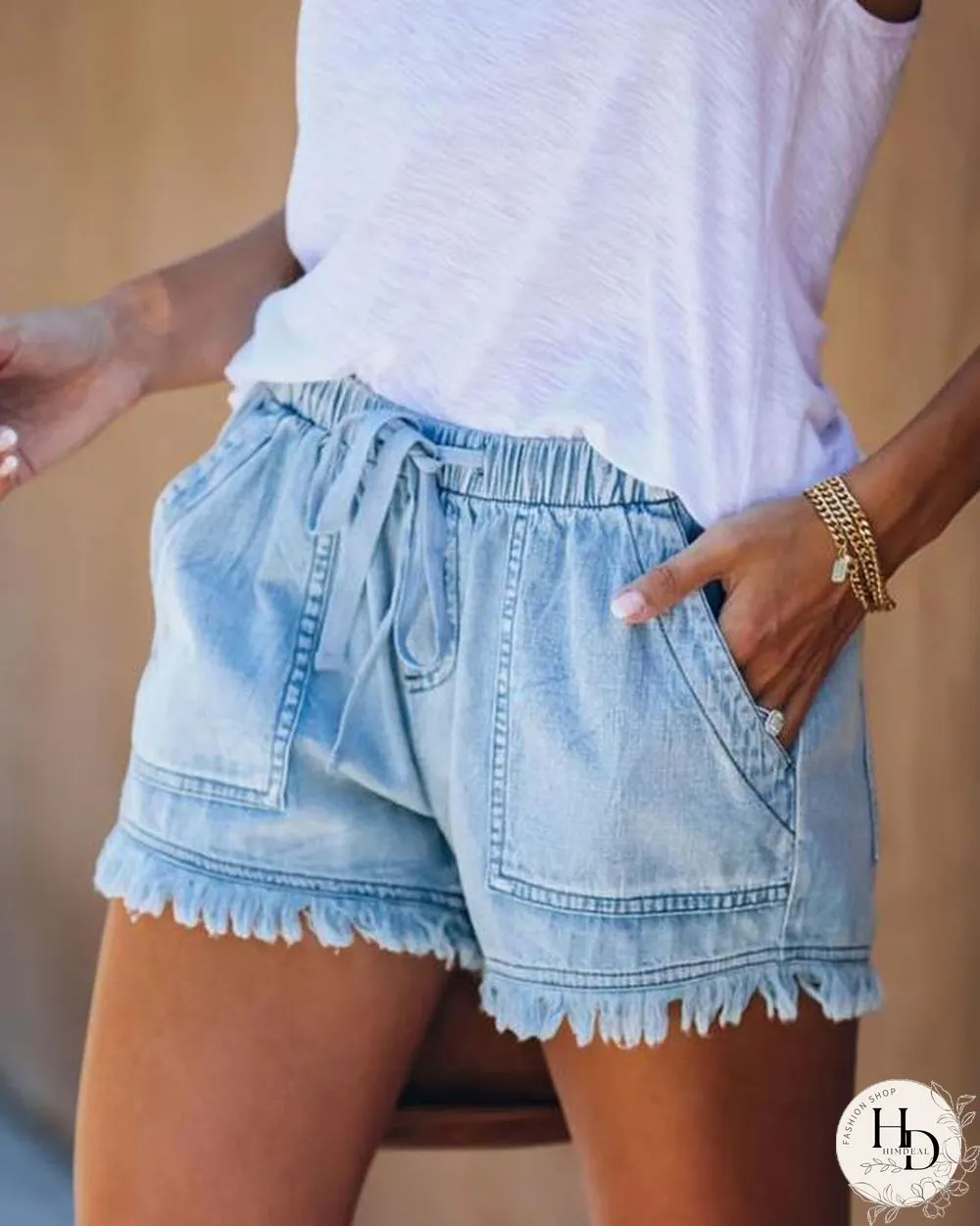 Frayed Hem Denim Shorts