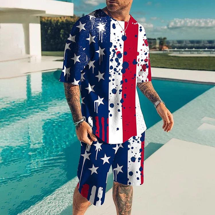 BrosWear Men's Water Drop Flag T-Shirt And Shorts Co-Ord