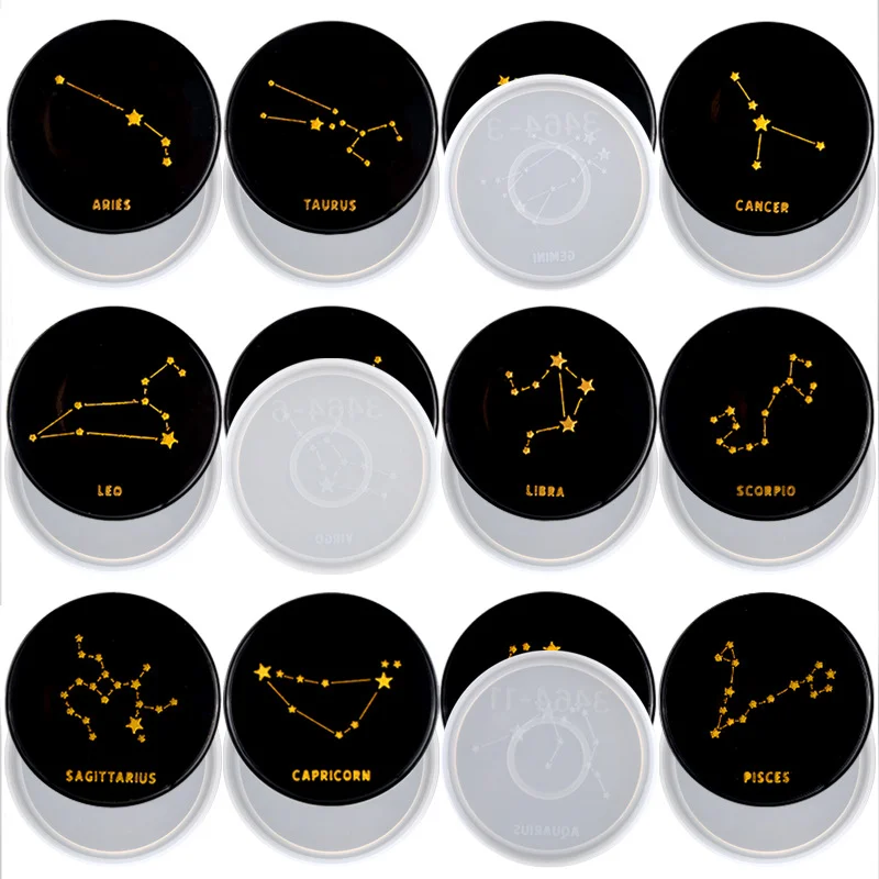 12Pcs Constellation Coaster Resin Casting Mold
