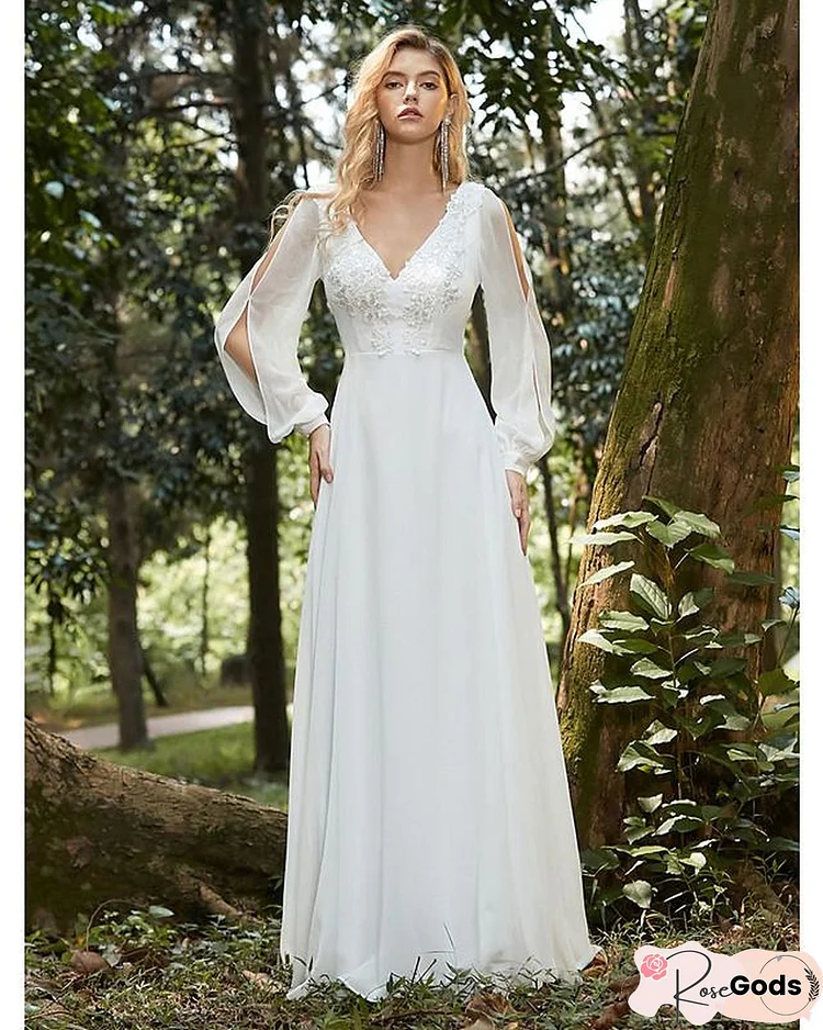 Women's A-Line Dress Maxi Long Dress Long Sleeve Solid Color Lace Fall Spring Hot Elegant Formal White Dresses