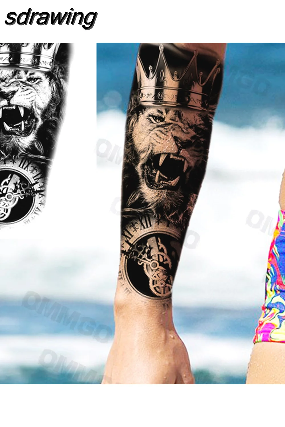 sdrawing Lion Rose Flower Temporary Tattoos For Women Adult Girl Compass Skull Fake Tattoo Arm Thigh Body Art Waterproof Tatoos