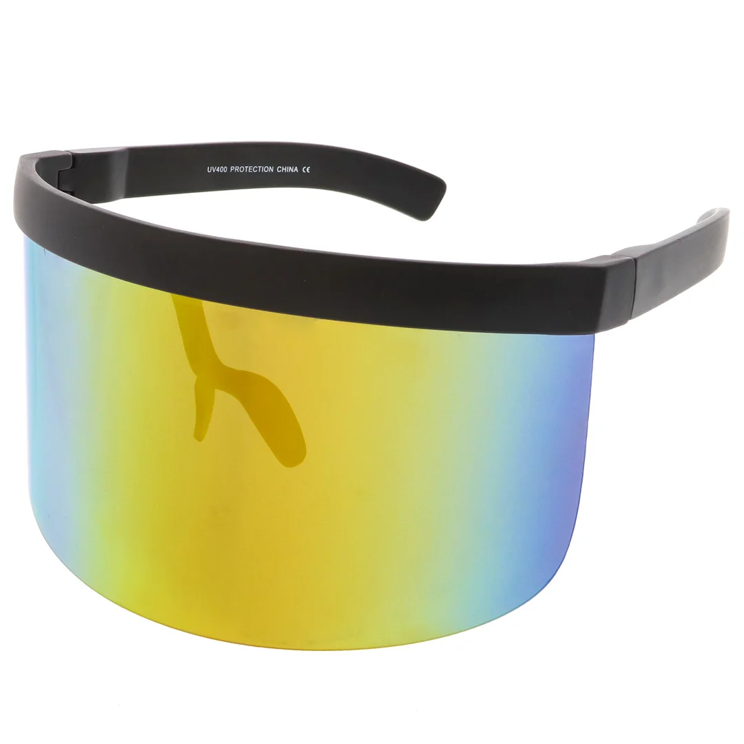 Futuristic Oversize Shield Visor glasses Flat Top Mirrored Mono Lens 172mm