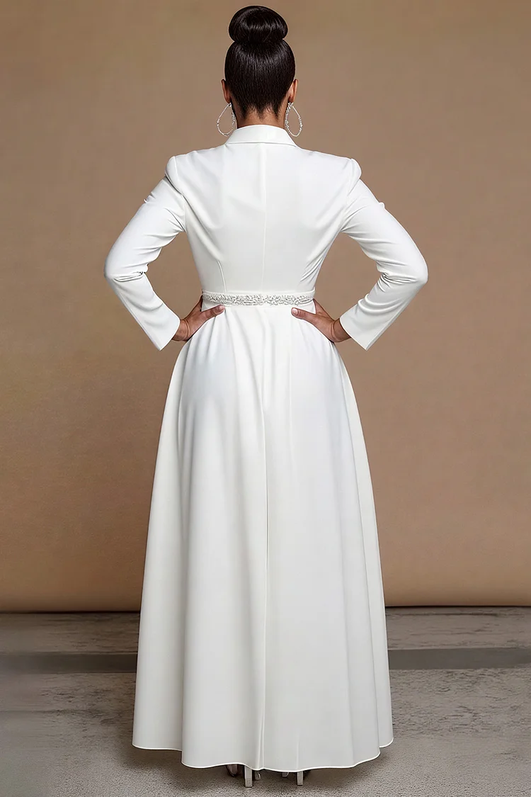 Xpluswear Design Plus Size Wedding Guest White V Neck Long Sleeve Peplum Elegant Jumpsuits