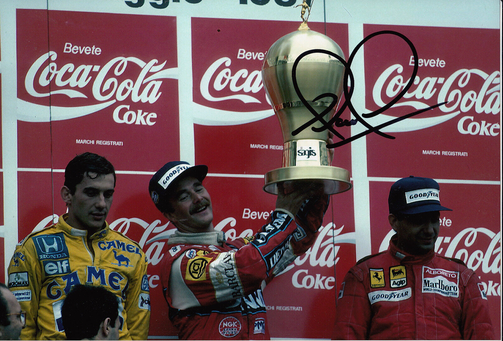 Nigel Mansell Hand Signed 12x8 Podium Photo Poster painting F1.