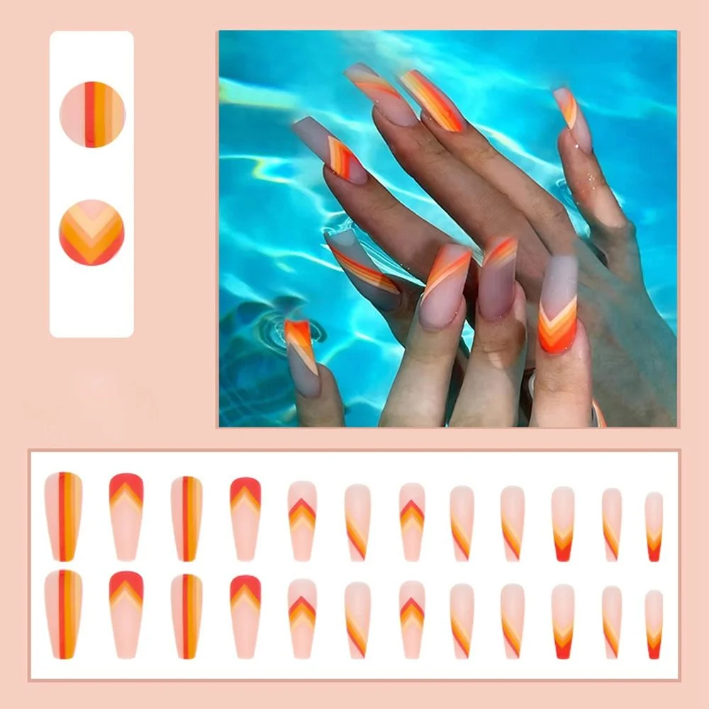 Detachable Golden line manicure fake nails Long Ballerina Nails Wearable Coffin False Nails Full Cover Nail Tips Press On Nails-Nail Inspo