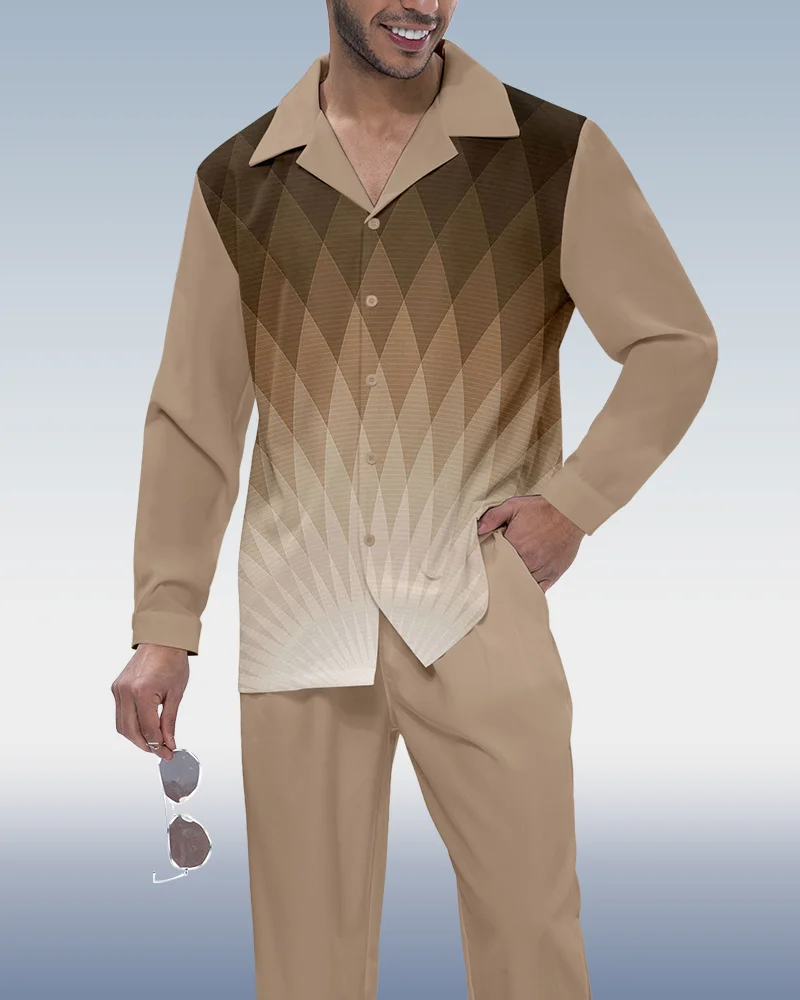 Suitmens Men's Geometric Gradient Long Sleeve Shirt Walking Set 284