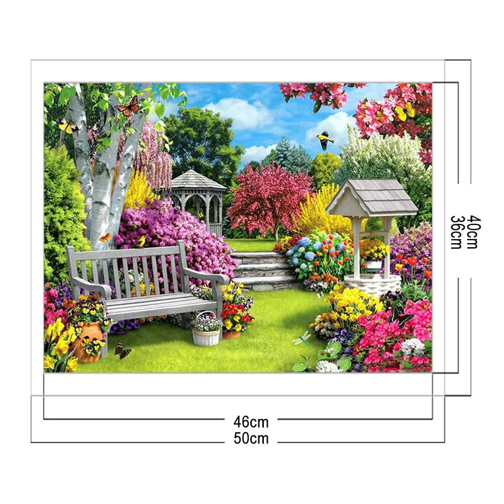 14CT Full Stamped Cross Stitch - Garden View(Canvas|40*50CM)