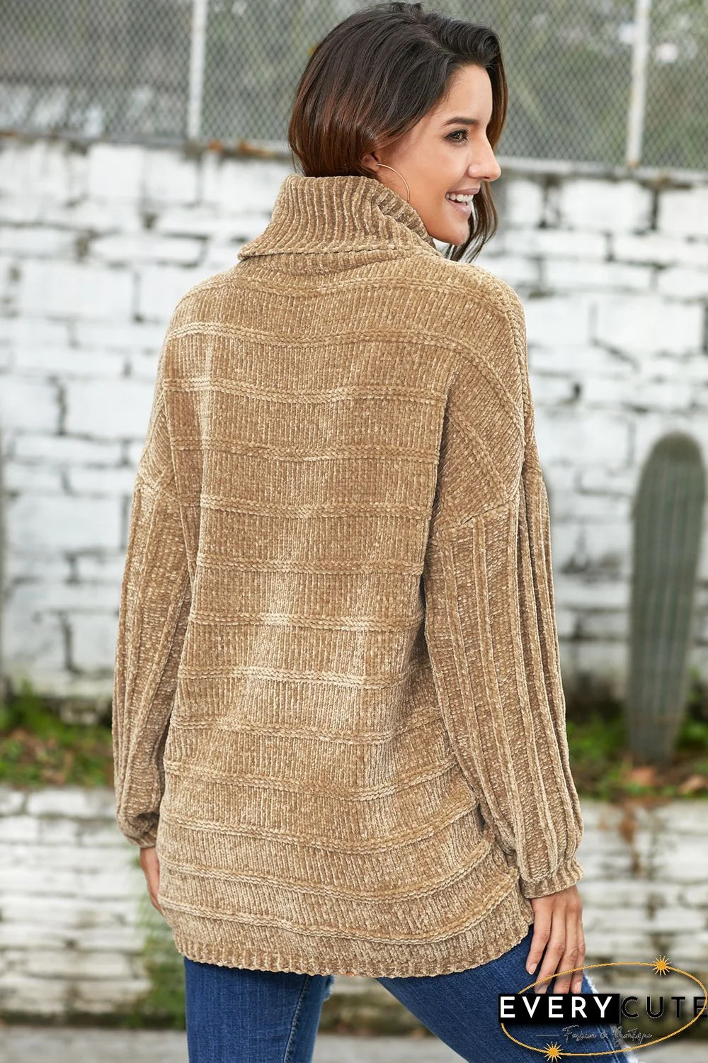 Khaki Soft Velvet Knit Sweater Jumper