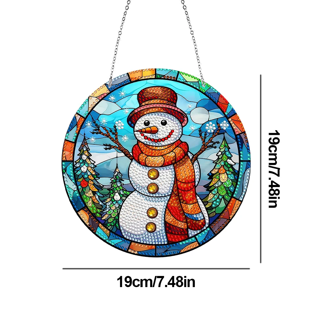 DIY Snowman Diamond Stained Glass Style Hanging Decoration Double Side Home Garden Decoration