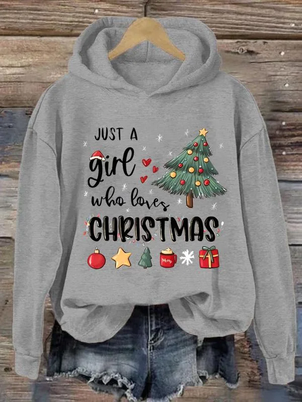 Just A Give Who Loves Christmas Loose Pullover Hooded Sweatshirt-0020127