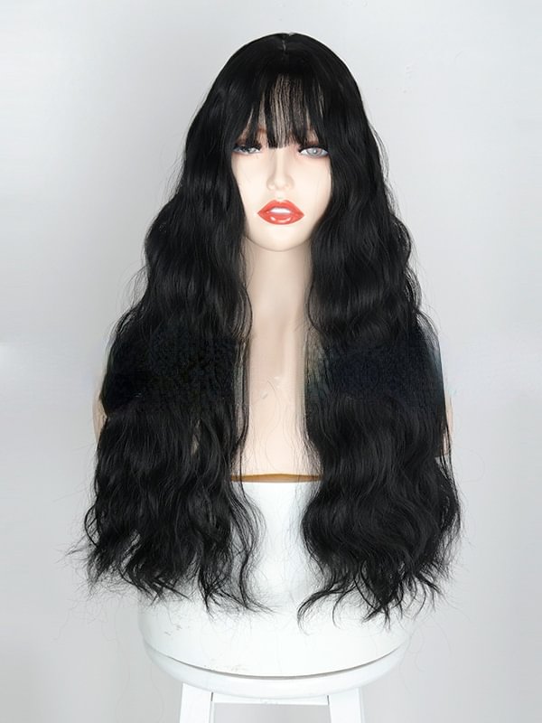 24" Synthetic Wigs Long Hair Wigs with Wool Roll and Air Bangs