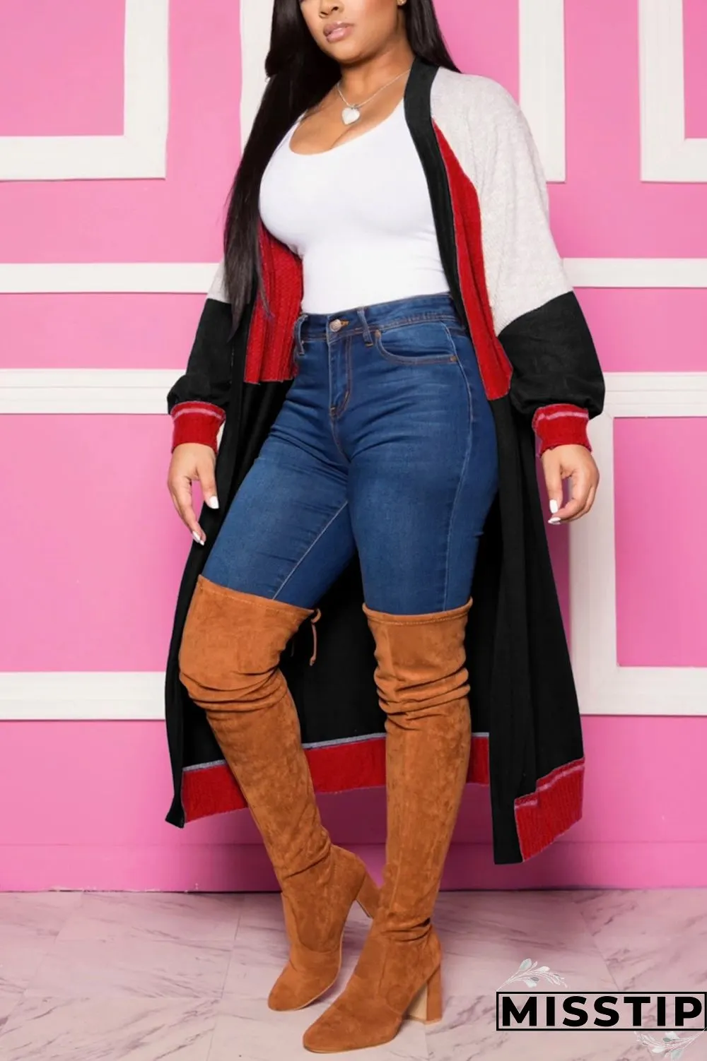 Black Fashion Simple Stitching Cashmere Cardigan