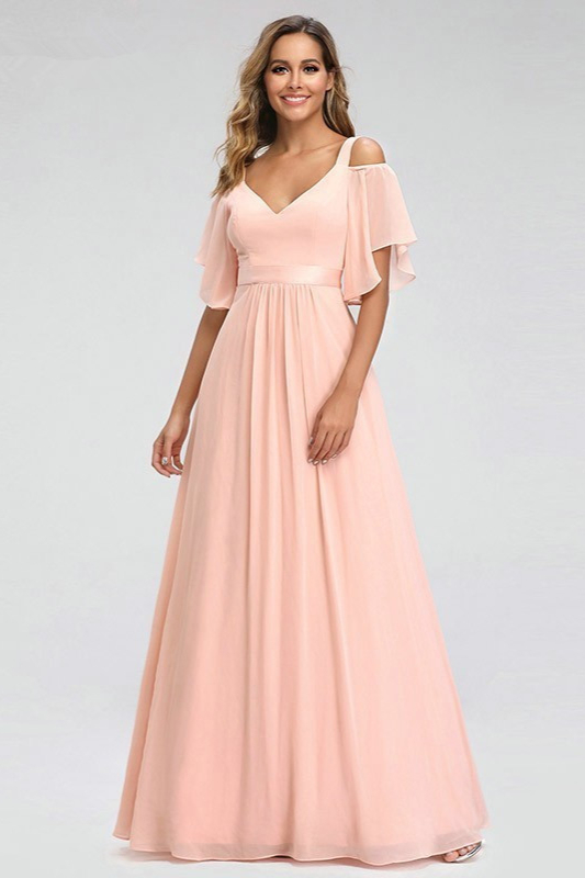 Bellasprom Pink Long Chiffon Evening Prom Dress Ruffles Bellasprom