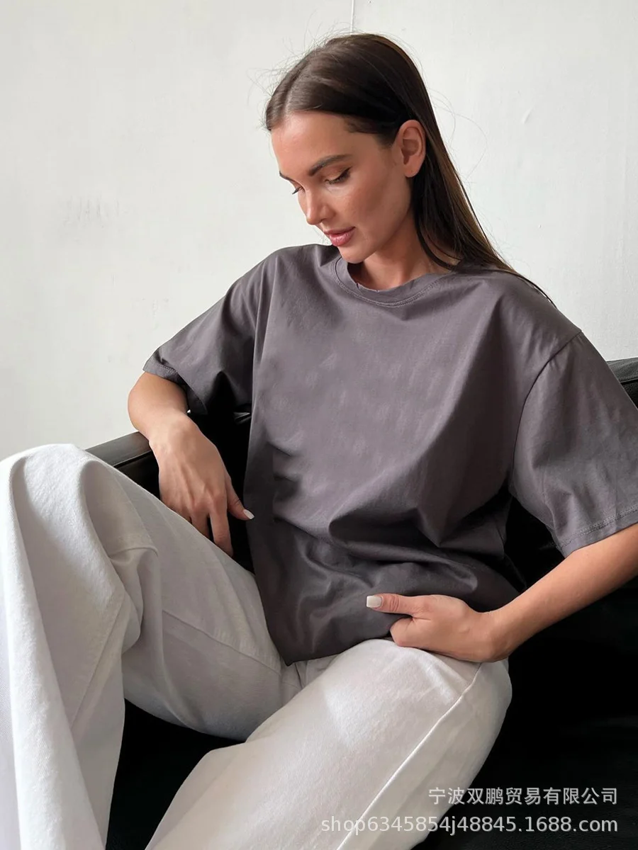 Athvotar Athvotar Spring And Summer New Solid Color Short-Sleeved Women Loose Large-Band Pure Cotton T-Shirt Simple Top