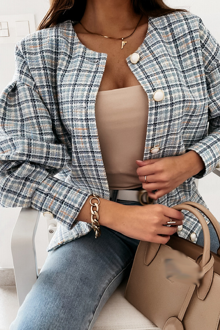 Casual Plaid Patchwork Turndown Collar Outerwear(3 Colors) - Life is Beautiful for You - SheChoic