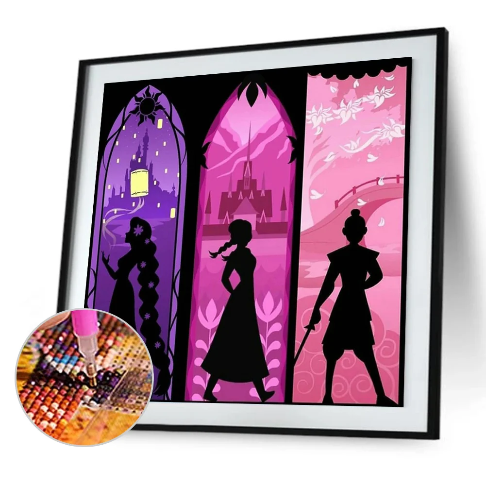 Full Round Diamond Painting 50*50cm - Disney Princess Silhouette