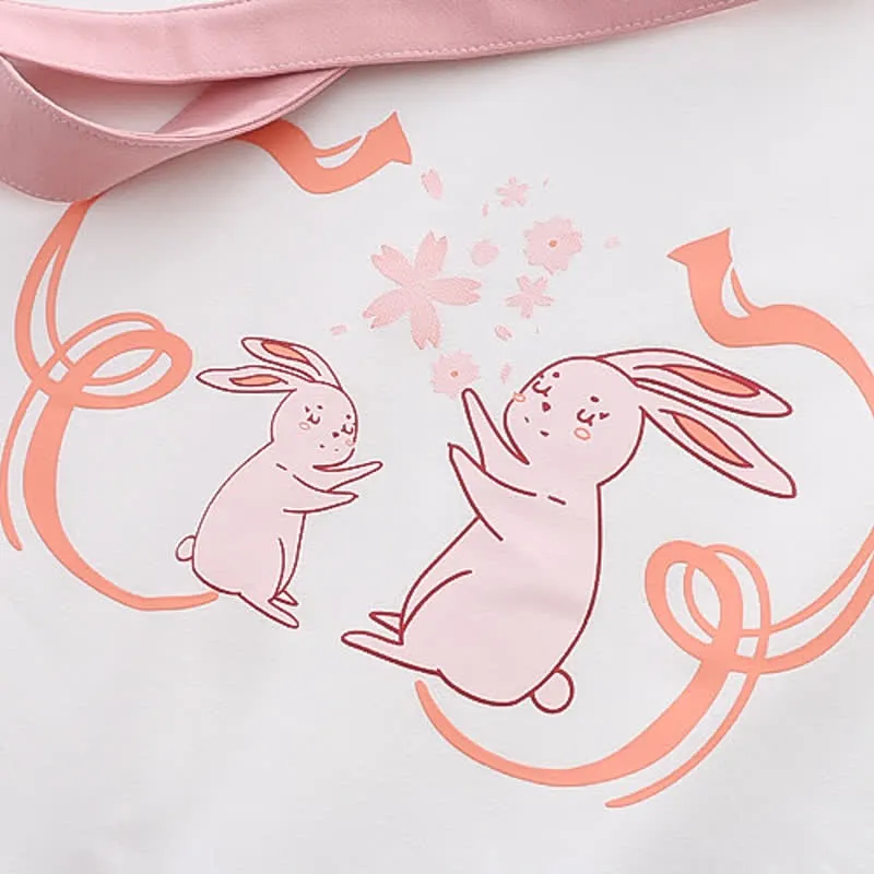 Colorblock Bunny Sakura Print Loose Hoodie
