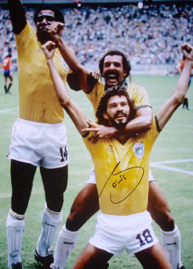 SOCRATES SIGNED BRAZIL 1986 FIFA WORLD CUP FOOTBALL Photo Poster painting SEE PROOF COA SOCCER