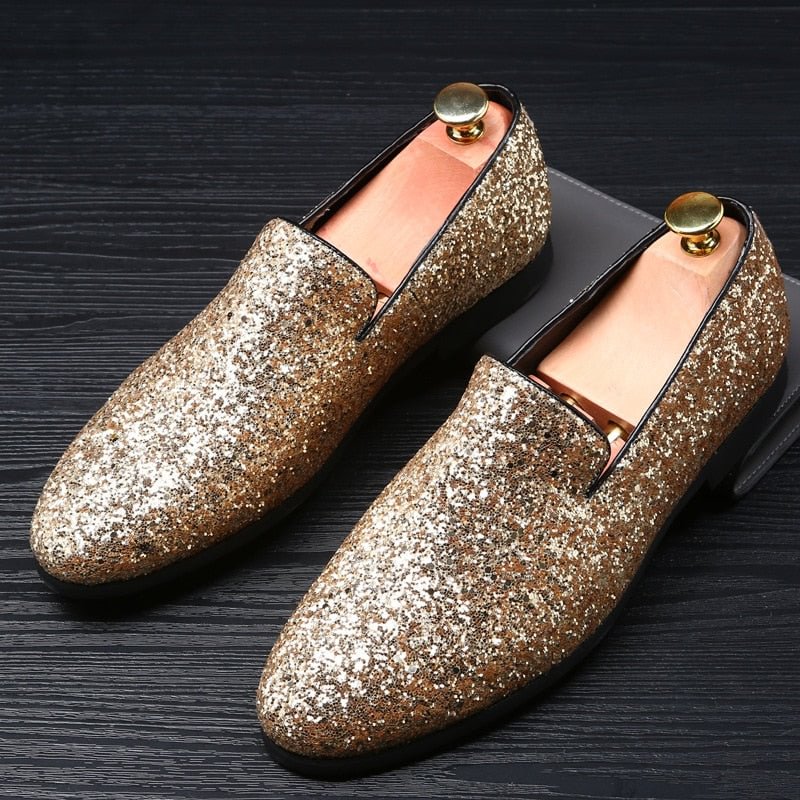 ZERO MORE Glitter Branded Shoes Men Designer Luxury Loafers Men Shoes British Style Silver Gold Mens Shoes Casual Large Size 48