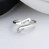 925 Sterling Silver Wrap Ring with Carved Cross and Letter Design