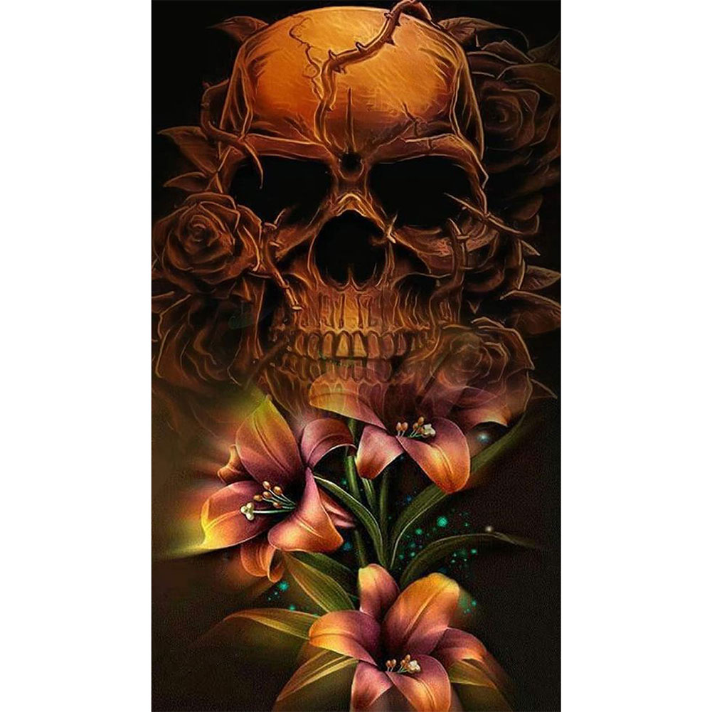 Flower And Skull 40*70cm(canvas) Full Round Drill Diamond Painting gbfke