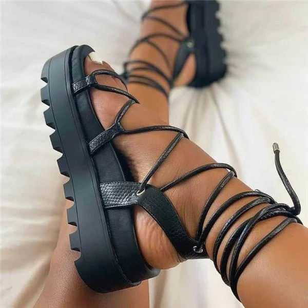 Women's Gladiator Sandal Woman Platform Wedge Cross Tied Casual Shoe Summer Sexy Lady Ankle Wrap Lace Up Footwear Plus Size