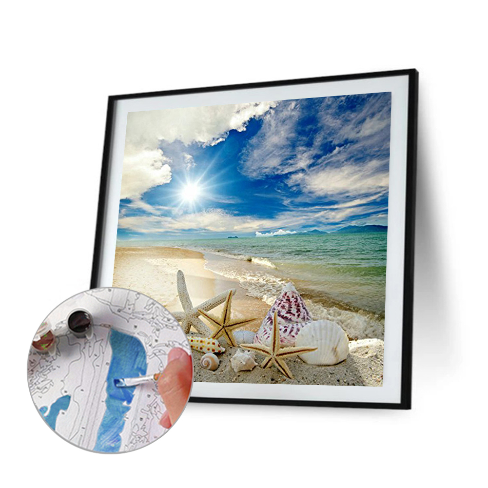 DIY Paint By Number Kit Seaside Beach Scenery No Frame for Home Art Decor