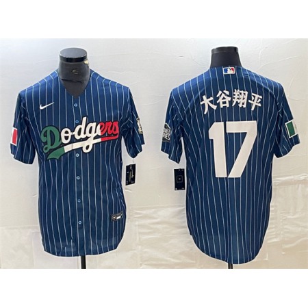 Men's Los Angeles Dodgers #17 Shohei Ohtani Navy Cool Base With Patch Stitched Baseball Jersey 2SG3