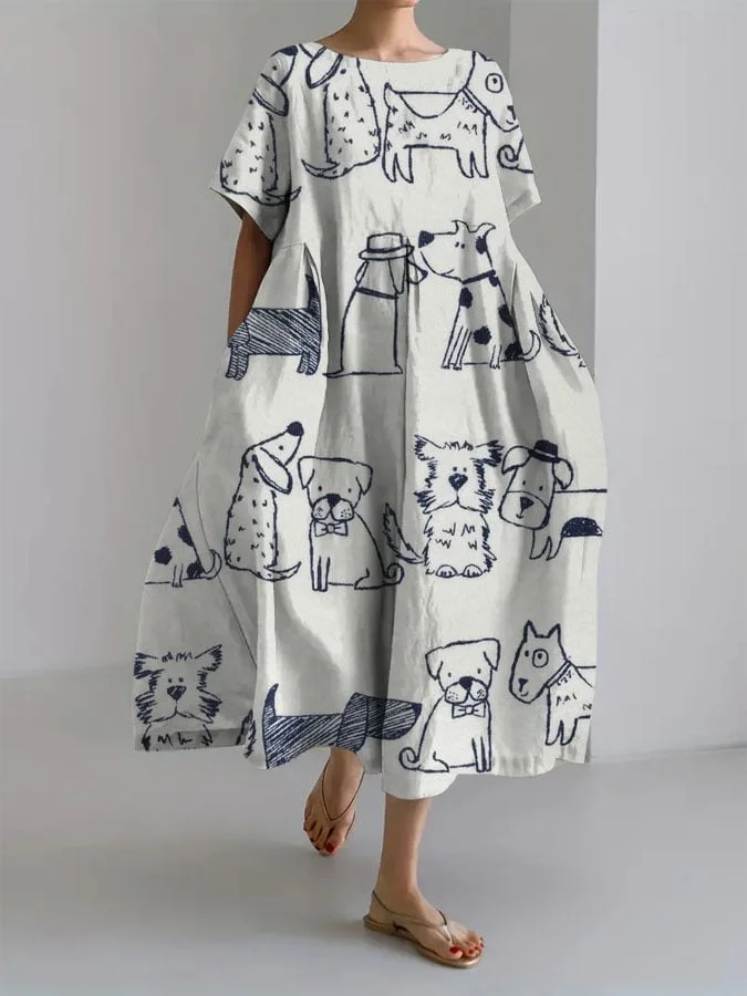Women's Dogs Print Short Sleeve Casual Dress