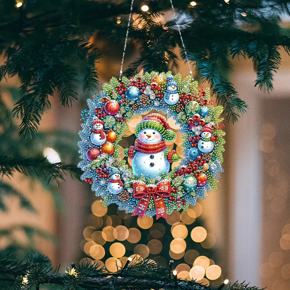 5D DIY Acrylic Special Shape Christmas Snowman Wreath Diamond Painting Ornaments