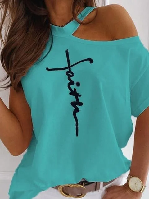Faith Print Cold Shoulder T-Shirt