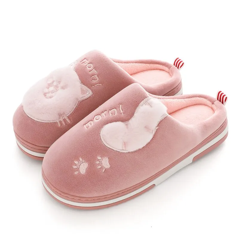 Indoor slippers for women Lovely Cat Embroider Soft Female Slippers home Plush Warm Winter Suede Brand Unisex house shoes