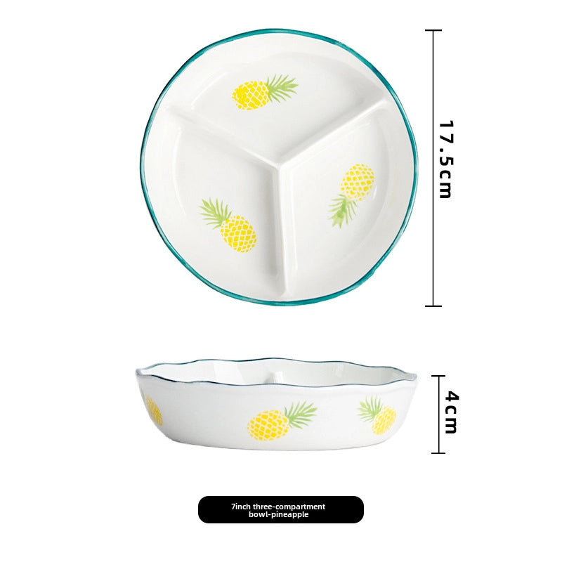 Ceramic Compartment Deep Bowl With Lid Sealed Partition Bowl Heat-resistant Microwave Oven Special Three-compartment Bowl Plate Snack Lunch Box