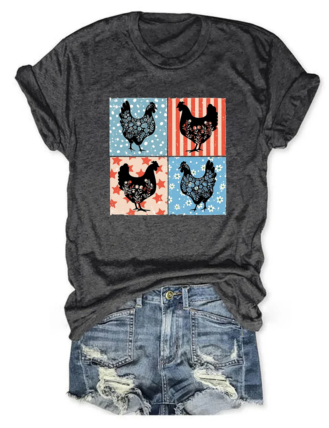 Patriotic Floral Chicken T-shirt
