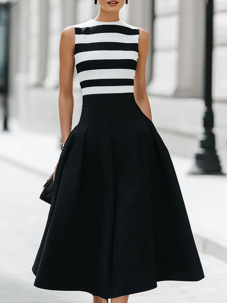 Classic And Elegant Striped Midi Dress