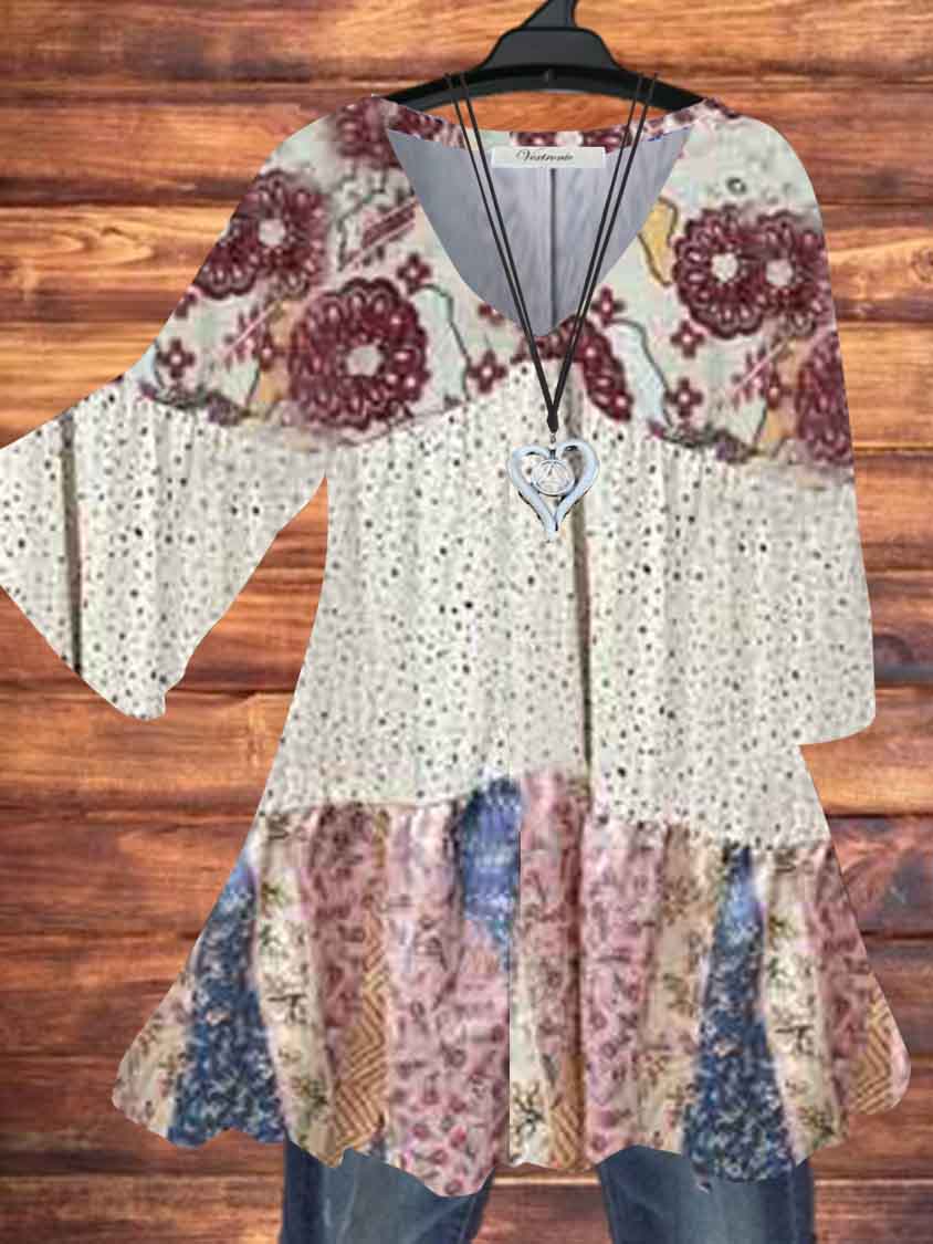 Women Half Sleeve V-neck Solid Color Dress