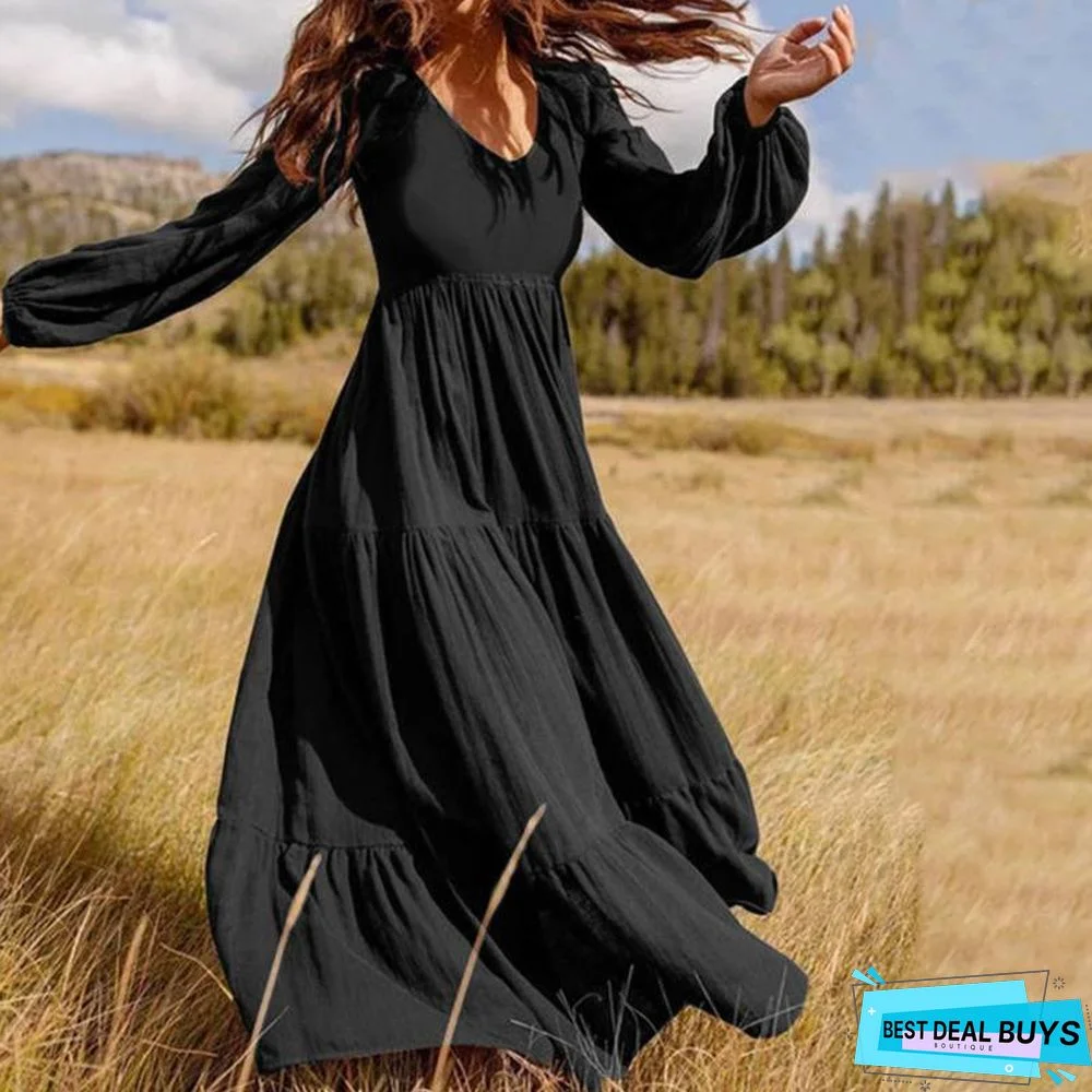 Commuter Temperament Women's Big Swing Dress Black Dresses