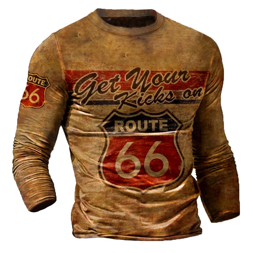 Men's vintage motorcycle print outdoor leisure long-sleeved T-shirt / [viawink] /